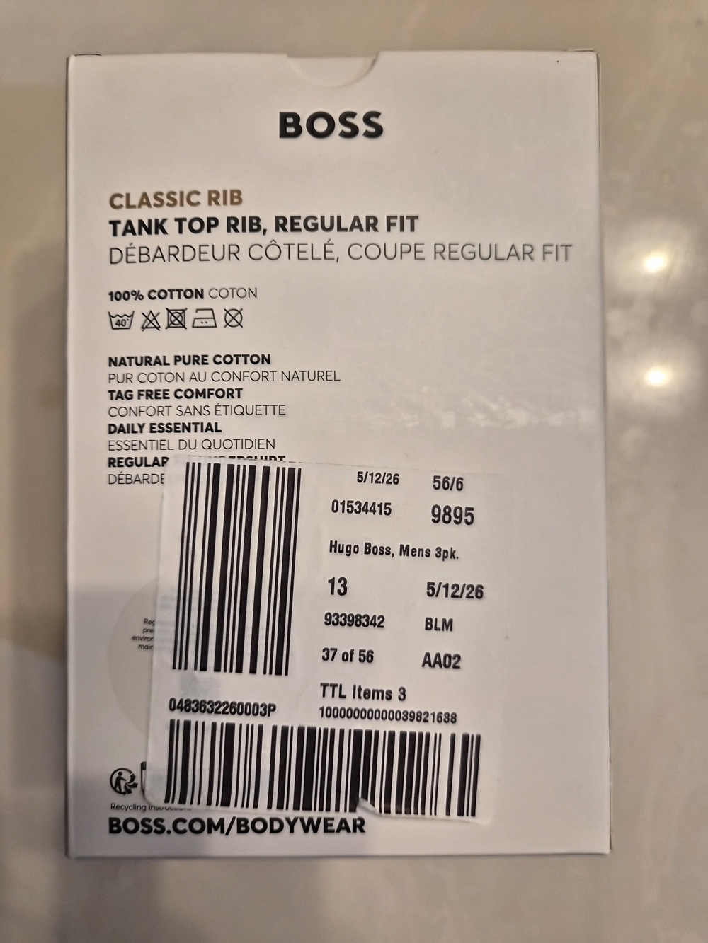BOSS Men’s White Classic Rib Tank Top - 3 Pack - Picture 3 of 4